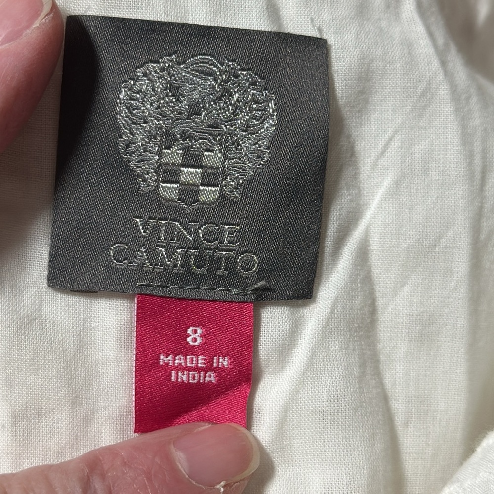 Vince Camuto White Eyelet V-Neck Tiered Dress - Picture 7 of 9
